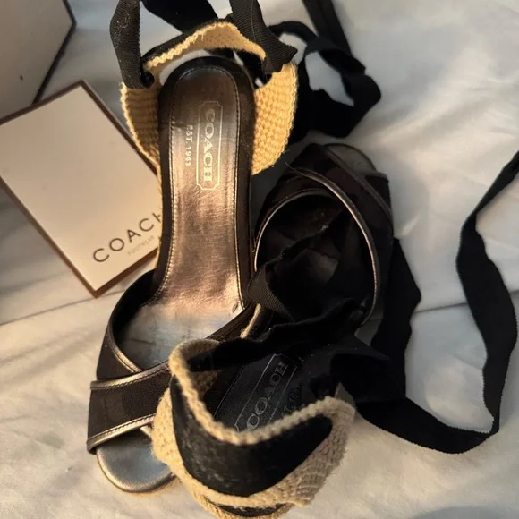 Coach Black and Tan insignia Espadrille Wedges - Picture 9 of 12